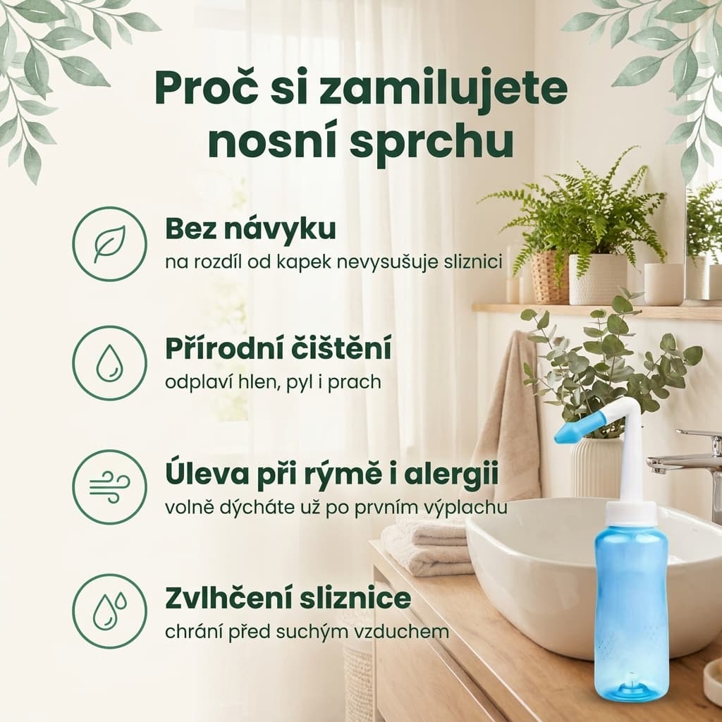 Nosní sprcha 300 ml – bez návyku, přírodní čištění a úleva při alergii